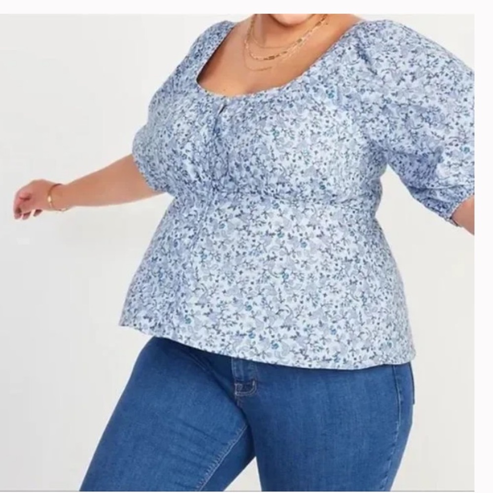 Puff Sleeve Old Navy Blue Paisley Smocked Top